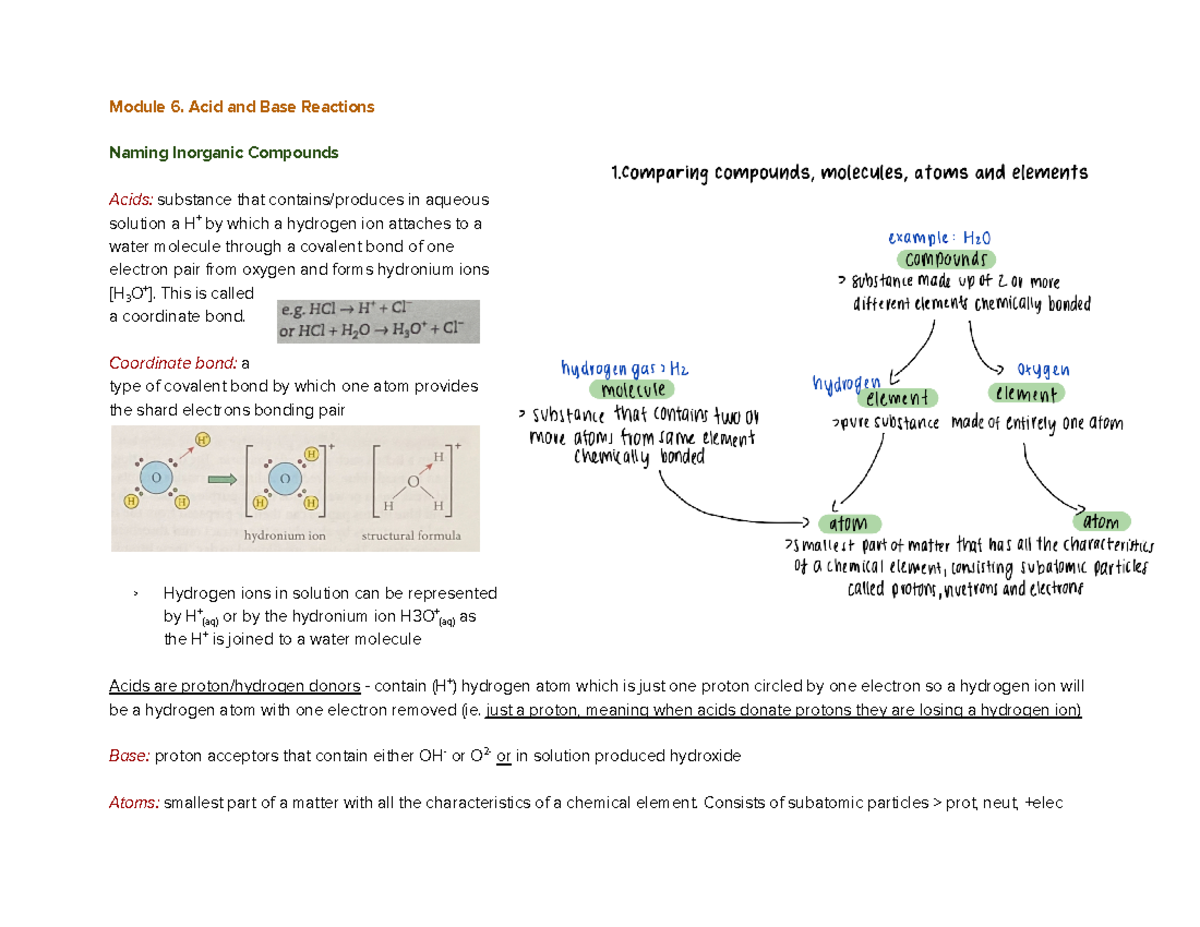 Chemistry Summary Notes 1- Google Docs - Module 6. Acid and Base ...