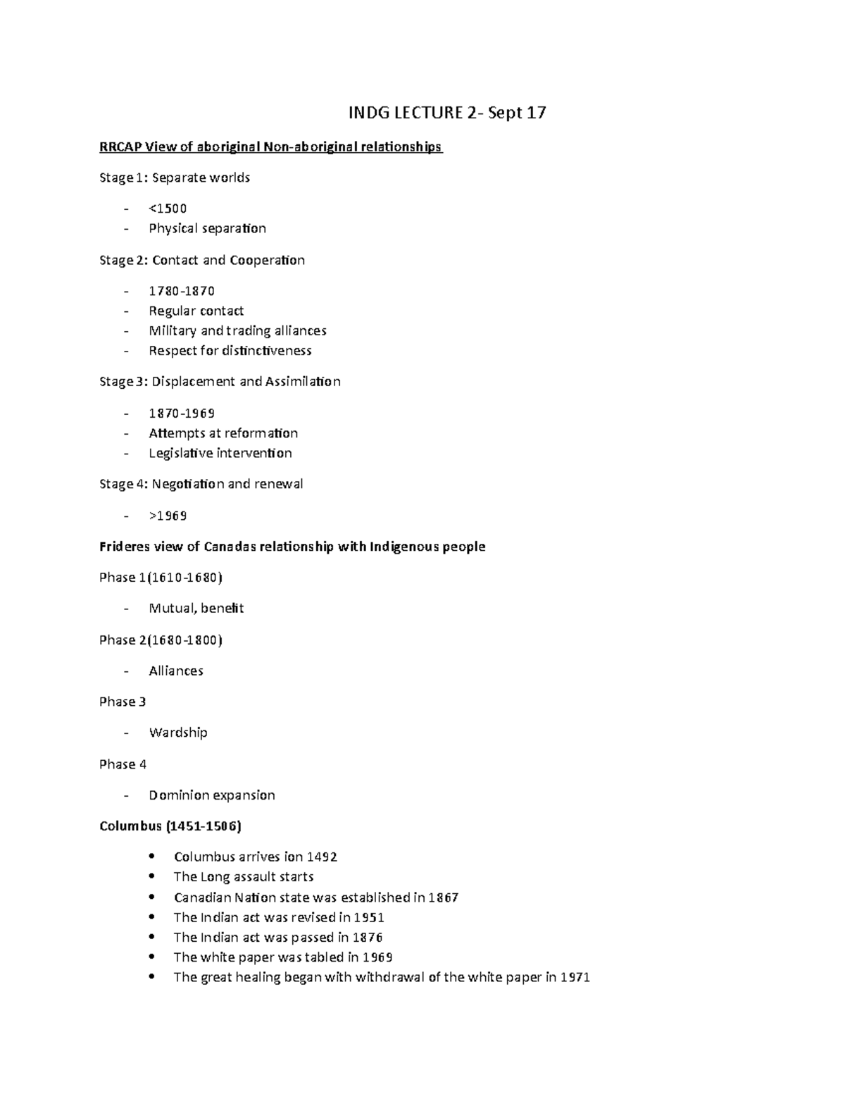 INDG 1001H Lecture Notes - INDG LECTURE 2- Sept 17 RRCAP View Of ...