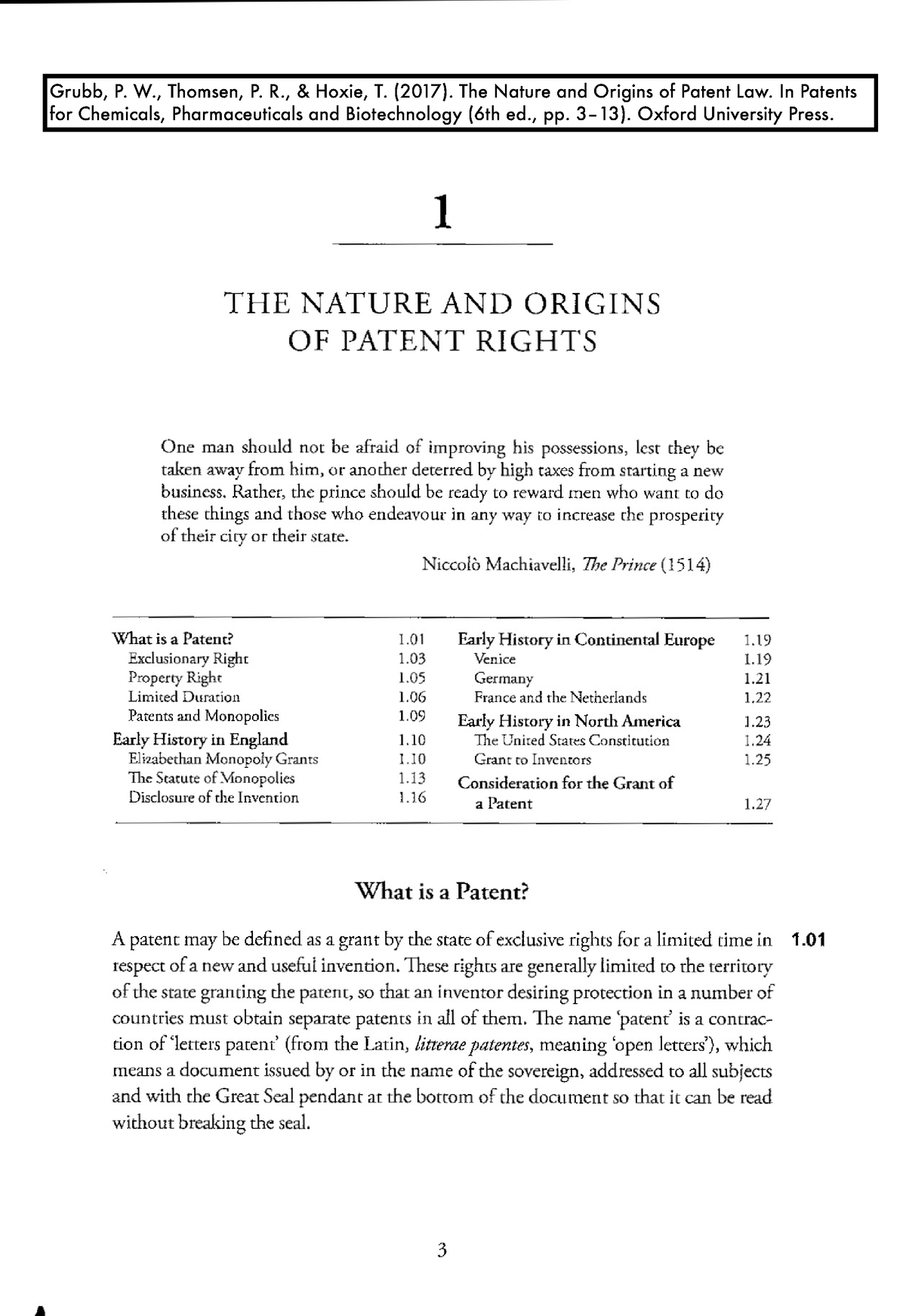 Grubb Et Al. Nature And Origins Of Patent Law (original) - 1 THE NATURE ...