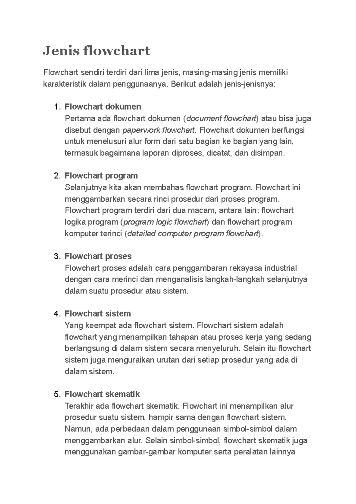 Jenis flowchart - Jenis flowchart Flowchart sendiri terdiri dari lima ...