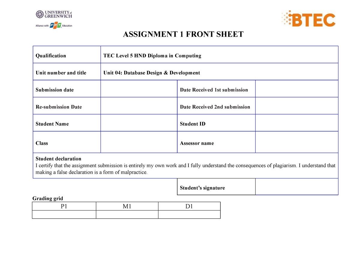 database design and development hnd assignment