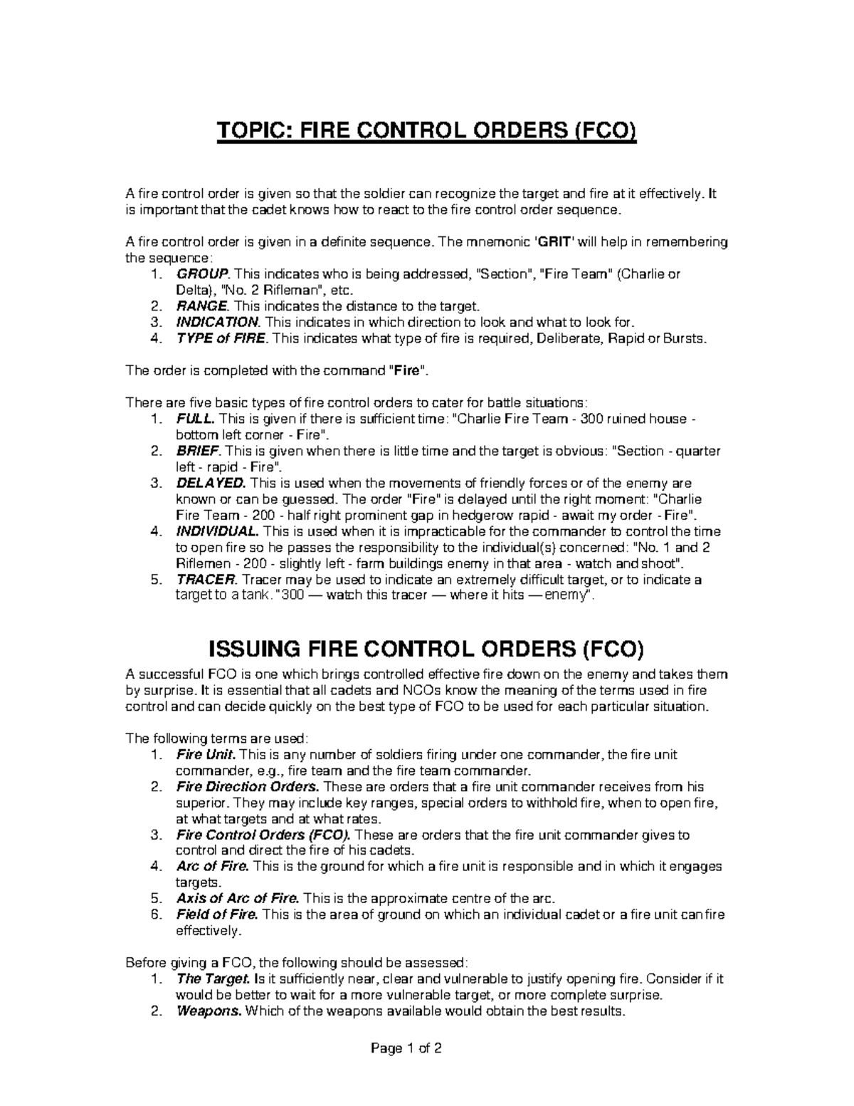 Ncc fire control order jjhjh Page 1 of 2 TOPIC FIRE CONTROL ORDERS