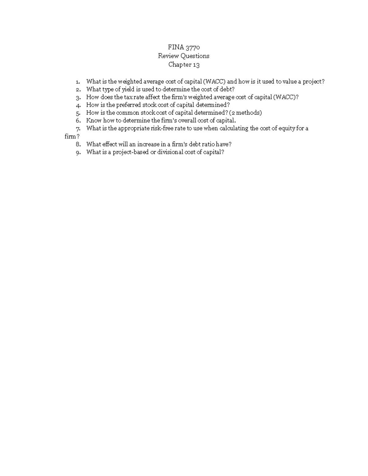 UNT - FINA 3770 Chapter 13 Review Questions - FINA 3770 Review ...