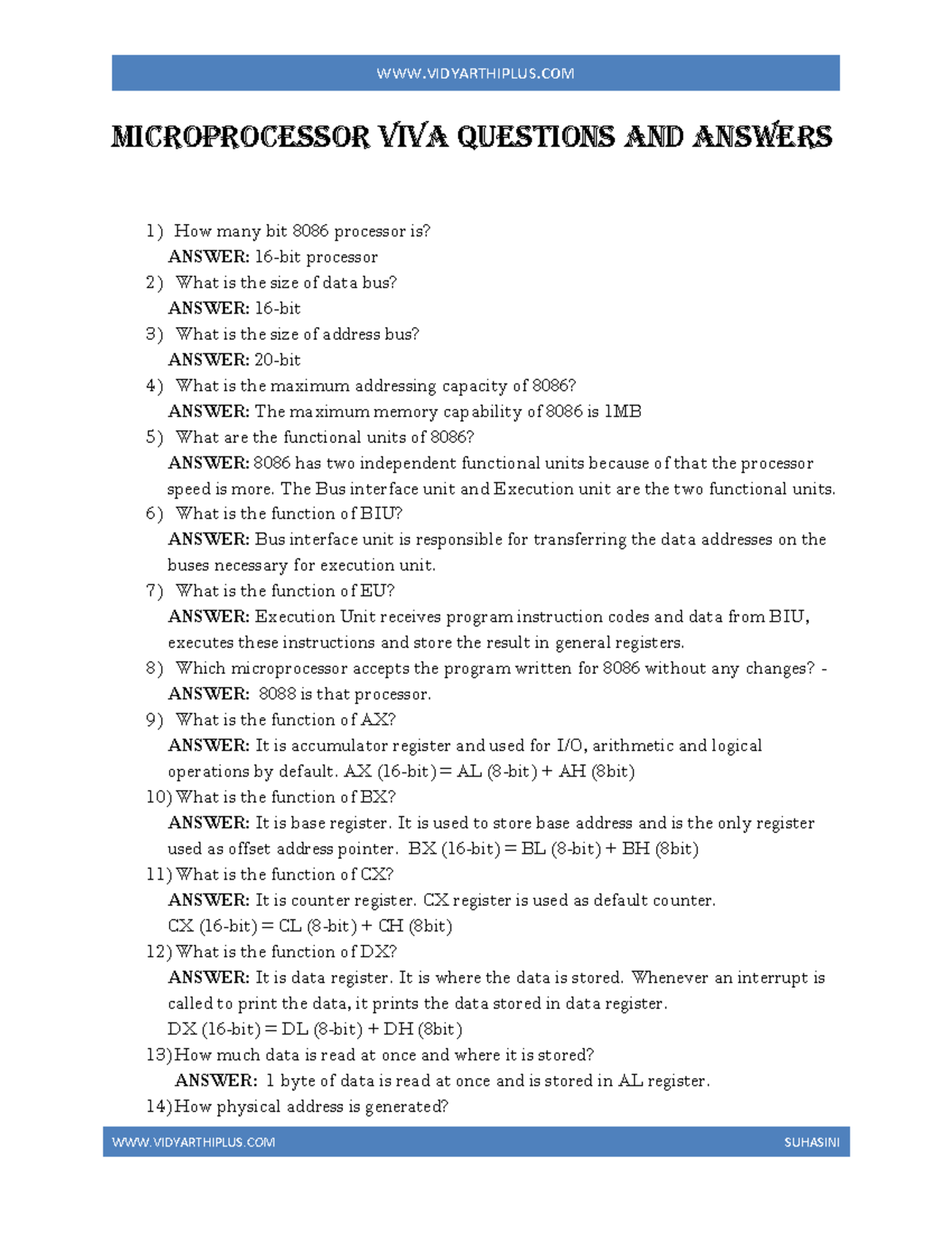 Microprocessor viva questions and answers Microprocessor viva