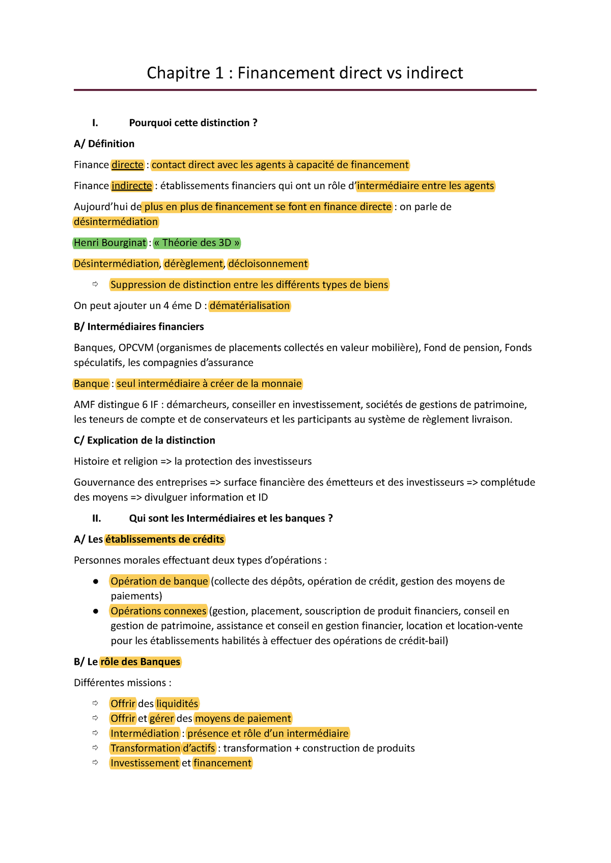 Chapitre 1 Fiches Marché Fi - Chapitre 1 : Financement Direct Vs ...