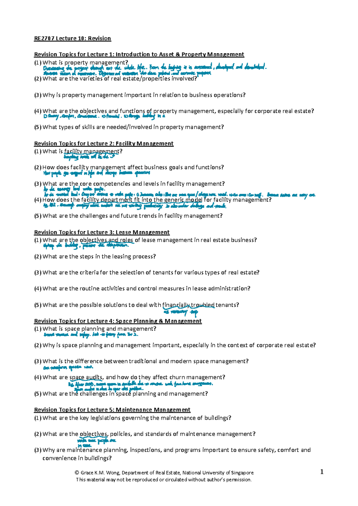RE2707+Lecture+10+Summary - © Grace K. Wong, Department of Real Estate ...