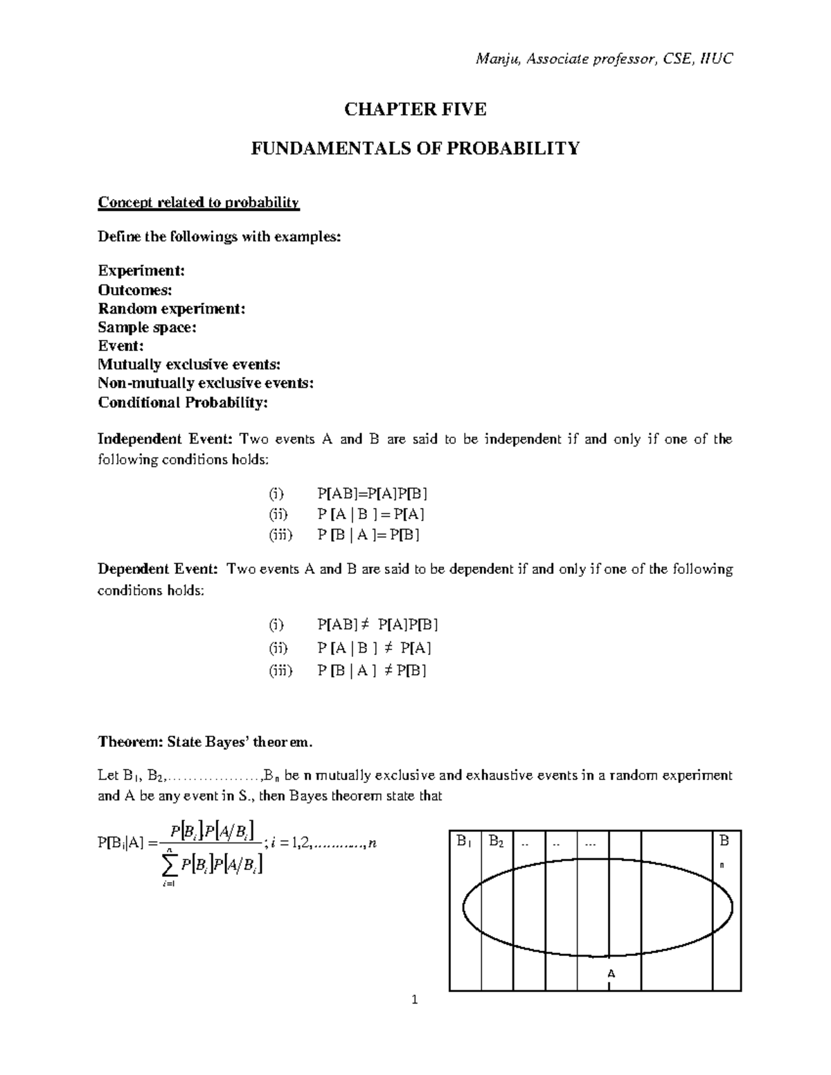 Probability (Chapter-5) - Manju, Associate Professor, CSE, IIUC 1 ...