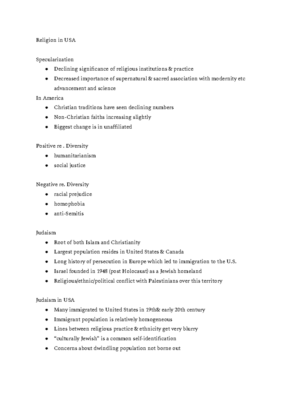 Religion in USA Religion in USA Specularization Declining