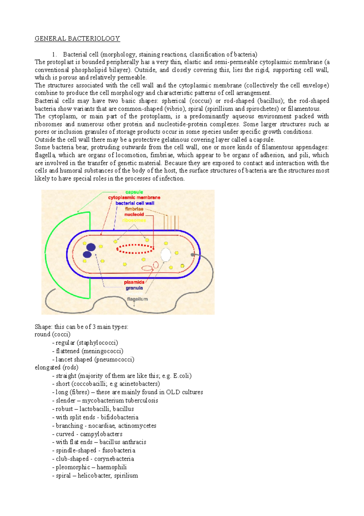 Microbiology - Final - Lecture Notes 1 - GENERAL BACTERIOLOGY 1 ...