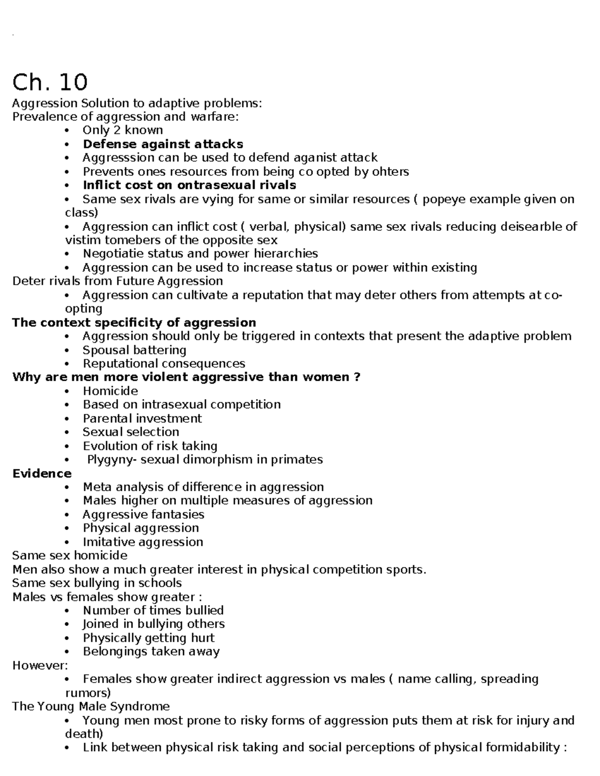 Chapter 10 11 12 - na na - . Ch. 10 Aggression Solution to adaptive ...