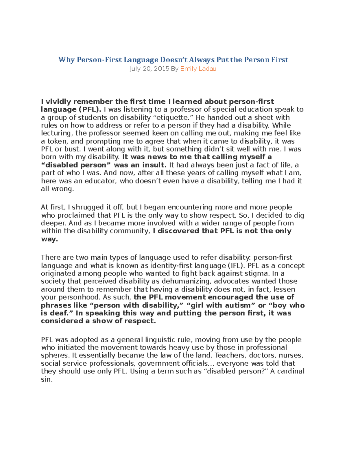 EPSY 341 Identity First Language - Why Person-First Language Doesn’t ...