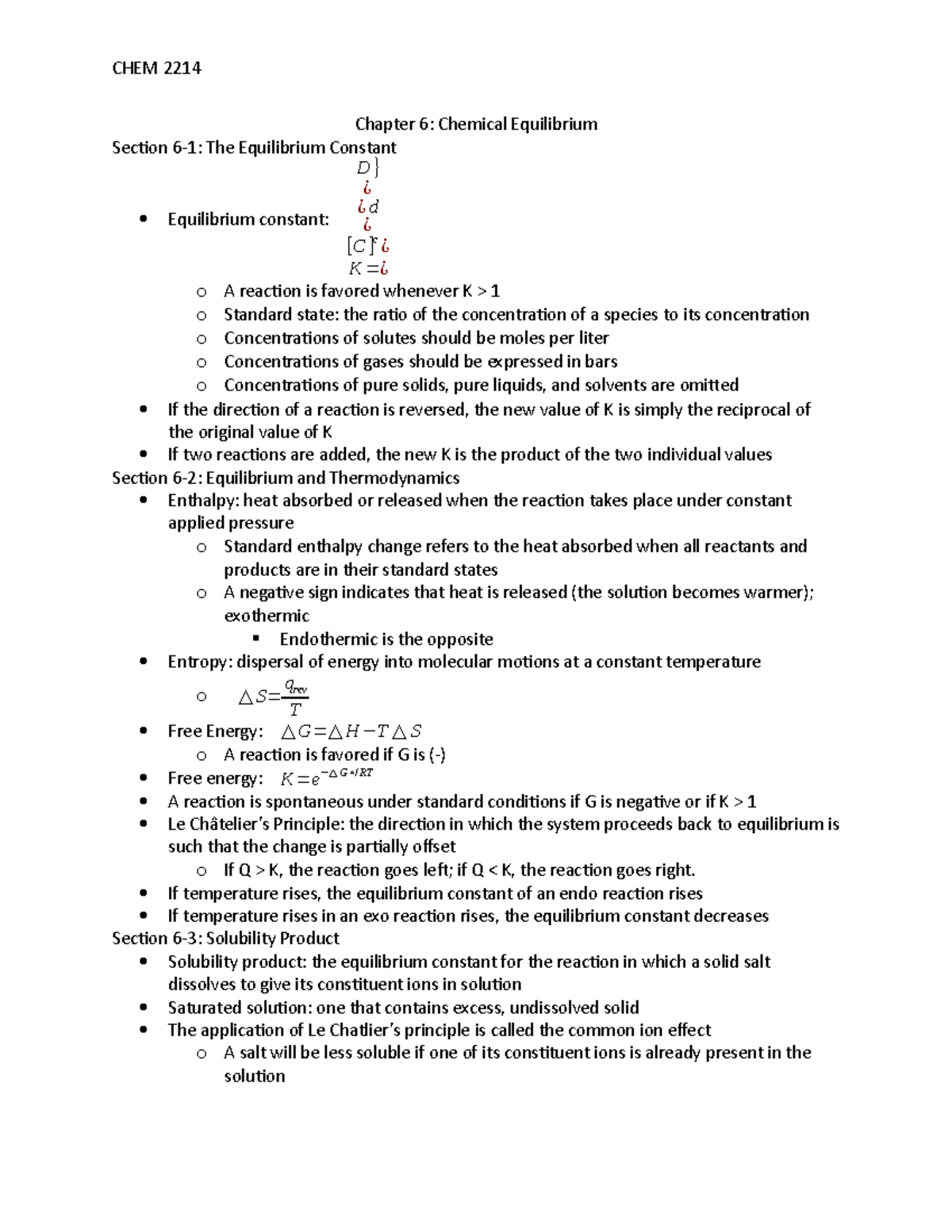 2214 Chapter 6 - Lecture Notes 6 - CHEM 2214 Chapter 6: Chemical ...