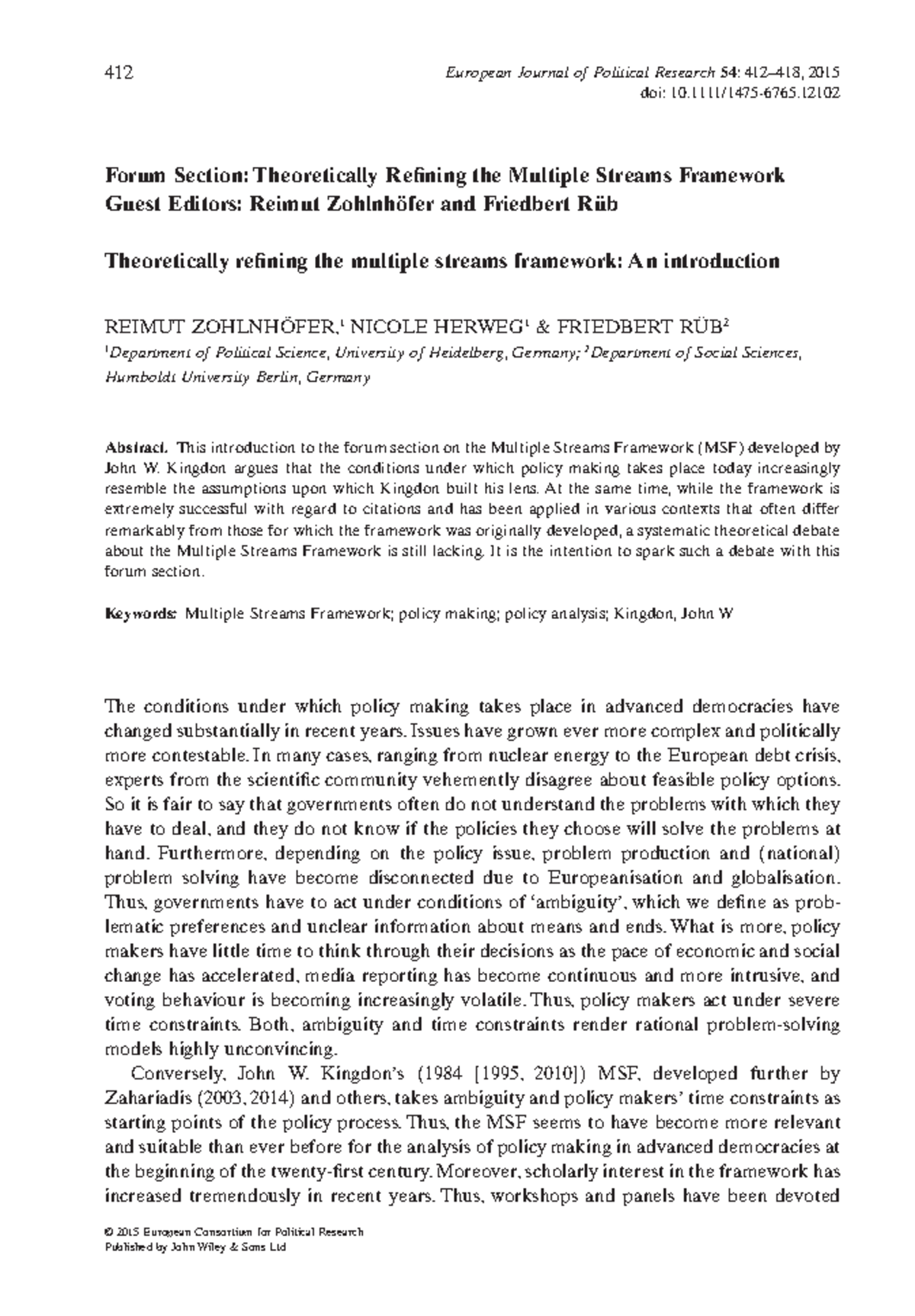 Theoretically refining the multiple streams framework An introduction ...
