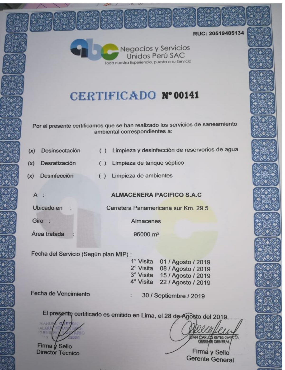 Certificado DE Fumigación - N° 141 - Análisis Ambiental - Studocu