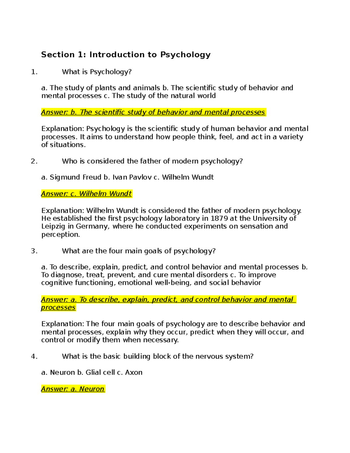 Chapter 1 Introduction Of Psychology Exercises - Section 1 ...