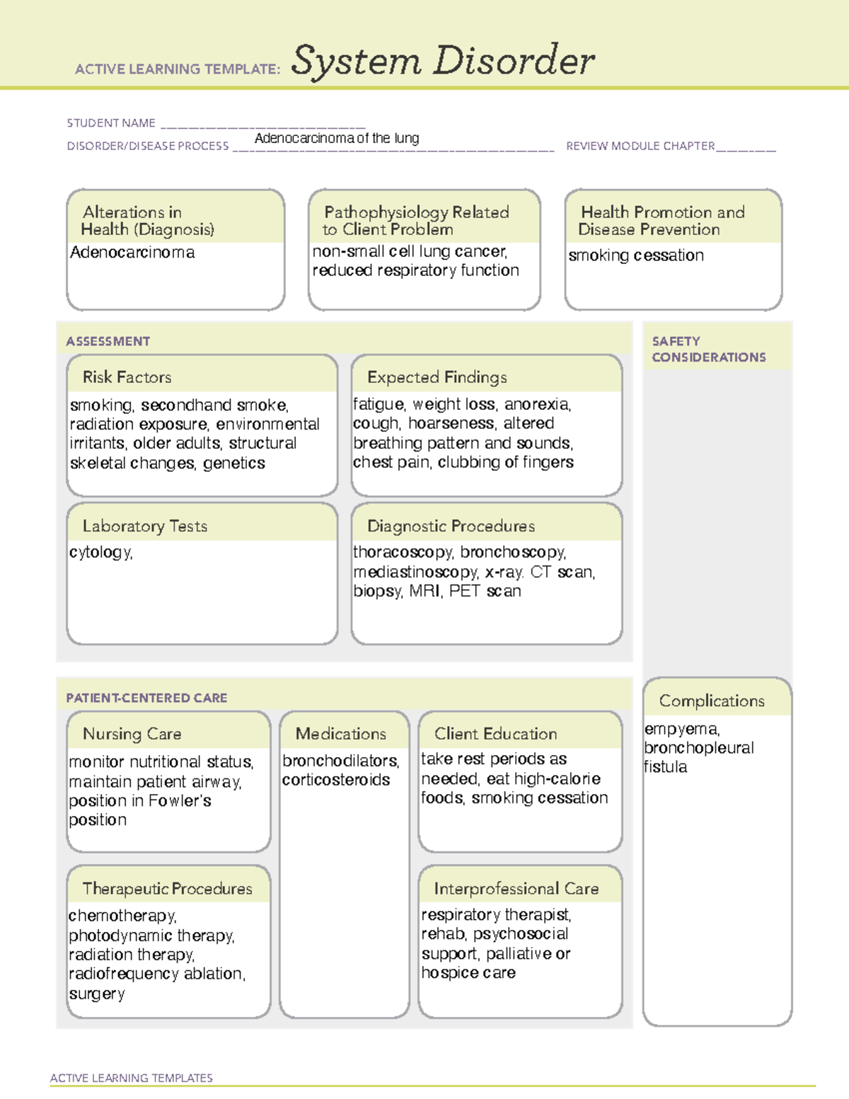 ALT lung cancer - ACTIVE LEARNING TEMPLATES System Disorder STUDENT ...