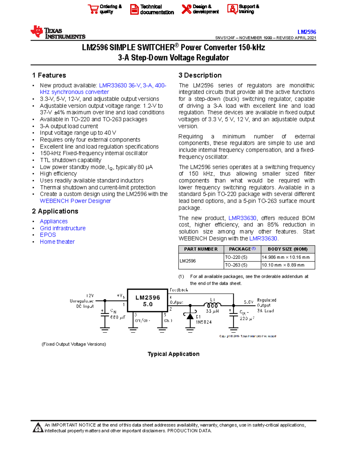 Lm2596 - Tech - LM2596 SIMPLE SWITCHER® Power Converter 150-kHz 3-A ...