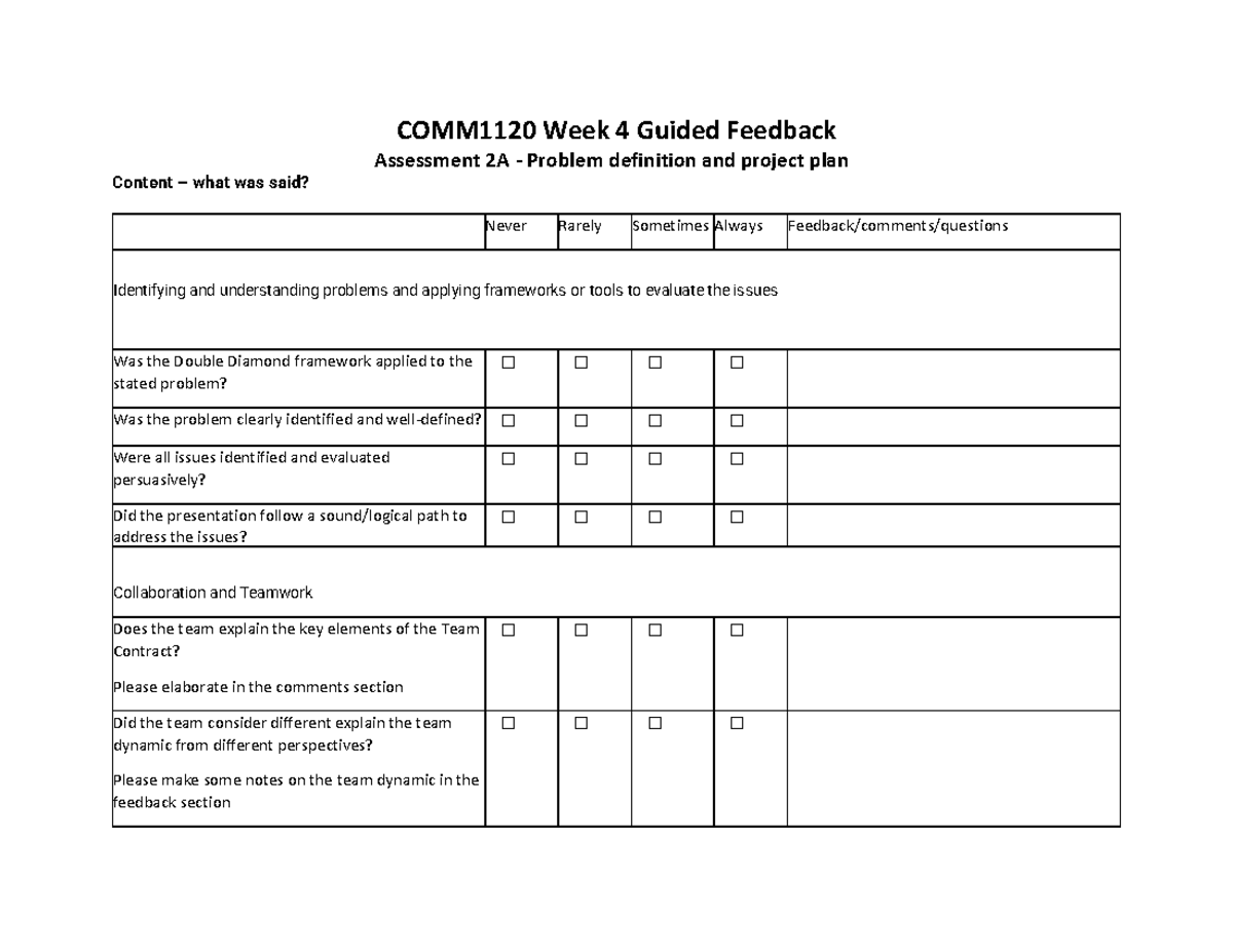 COMM1120 Week 8 Guided Feedback Template - COMM1120 Week 4 Guided ...