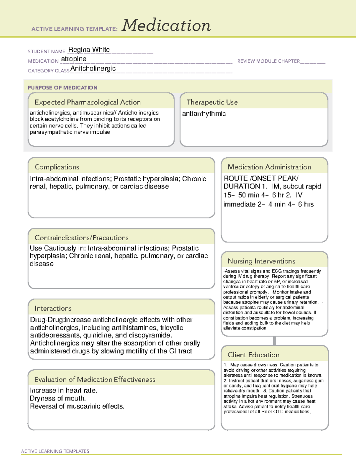 Atropine - mnb - ACTIVE LEARNING TEMPLATES Medication STUDENT NAME ...