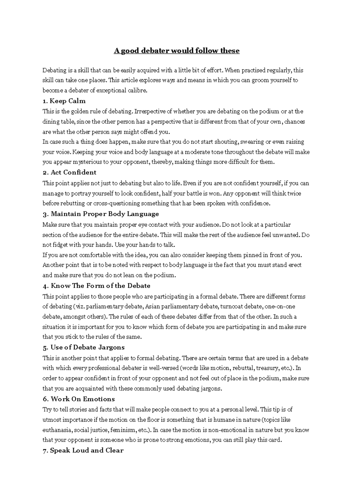 Class debate norms - A good debater would follow these Debating is a ...