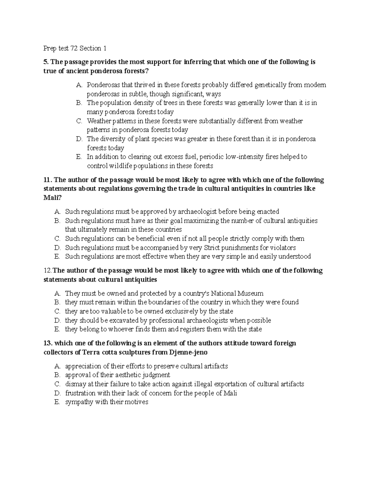 LSAT Practice Questions - Prep test 72 Section 1 The passage provides ...