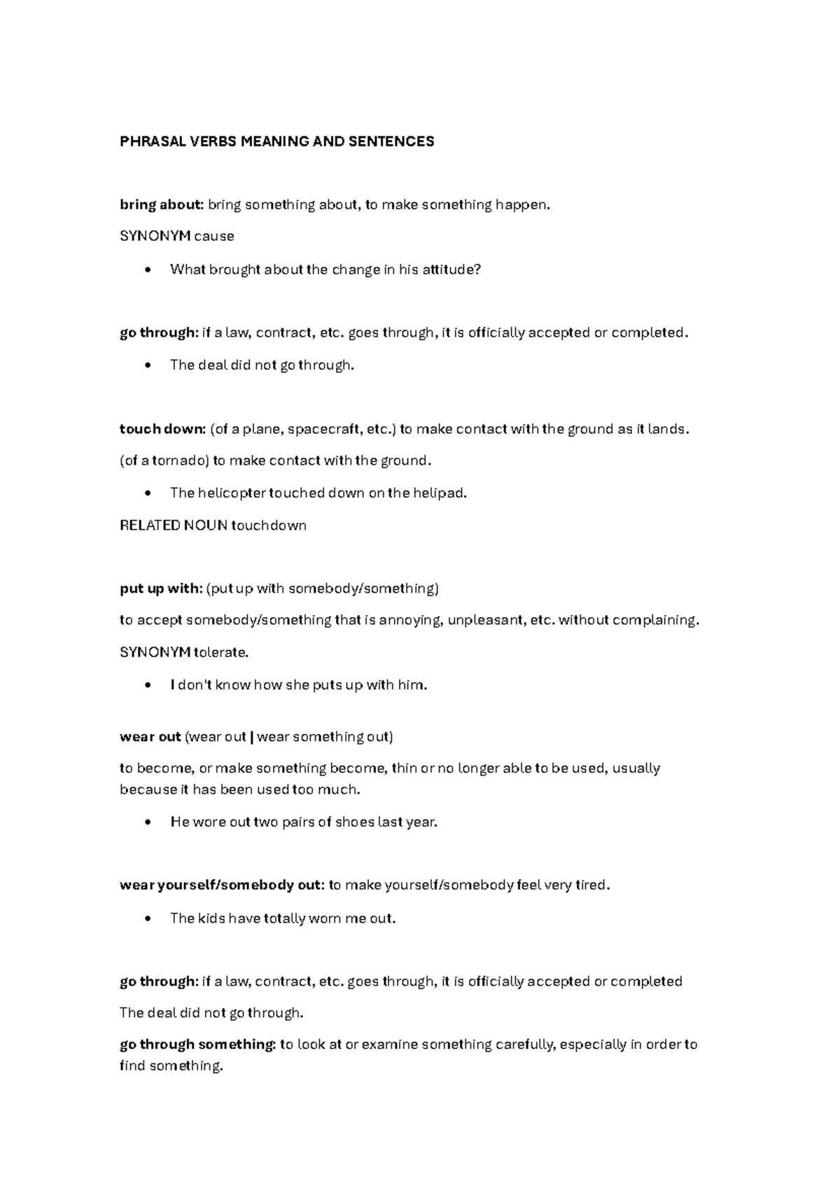 Phrasal Verbs Meaning AND Sentences - PHRASAL VERBS MEANING AND ...