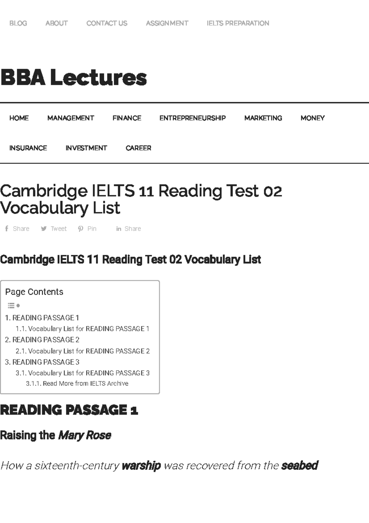 Cambridge Ielts 11 Reading Test 02 Vocabulary List - BBA Lectures ...