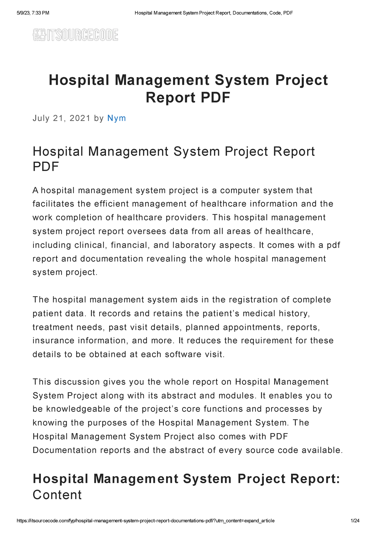 hospital management system research paper pdf