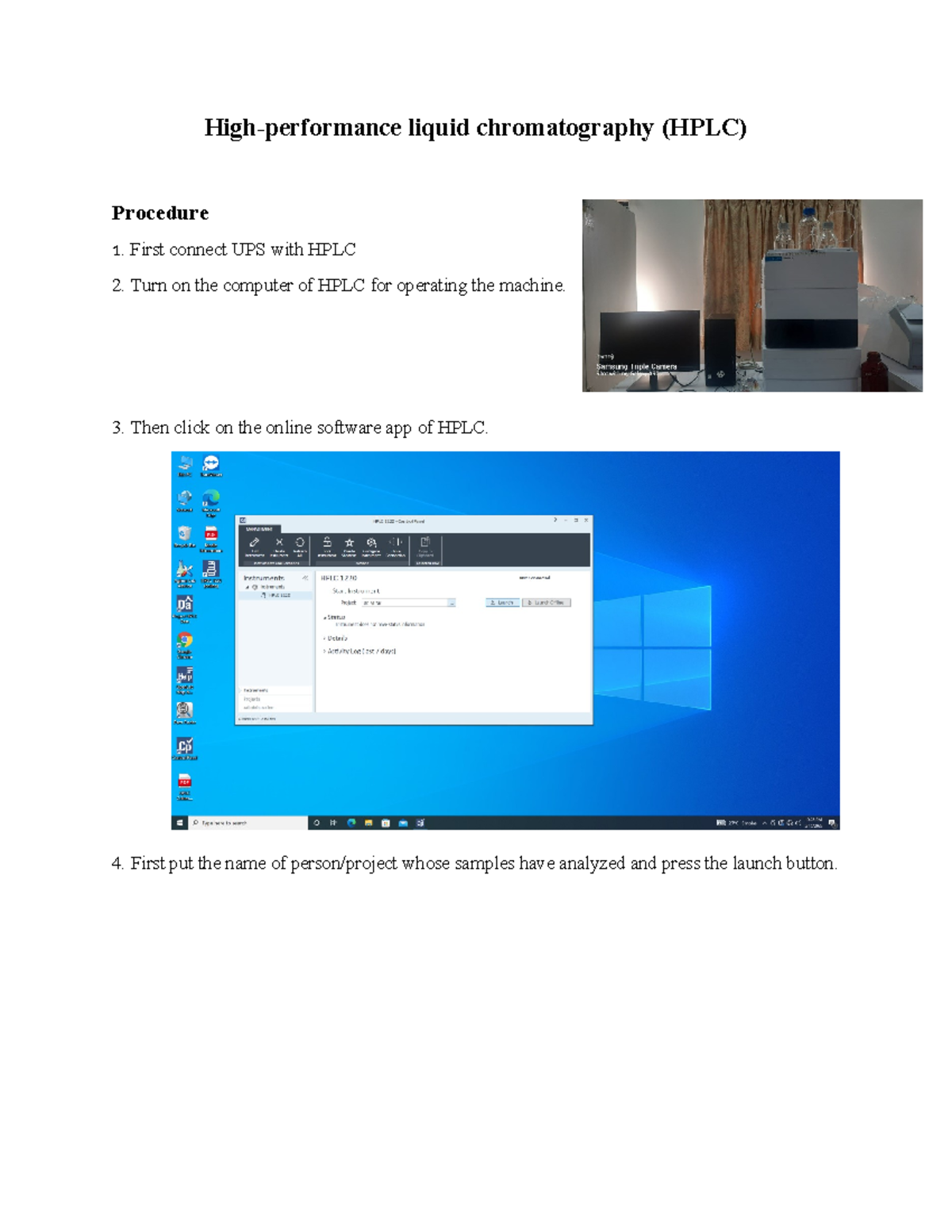 HPLC SOP Highperformance liquid chromatography (HPLC) Procedure