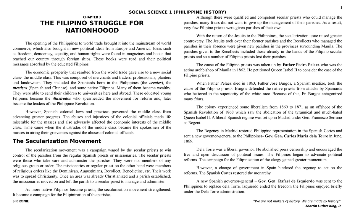 History Module PART 2 - SOCIAL SCIENCE 1 (PHILIPPINE HISTORY) CHAPTER 3 ...
