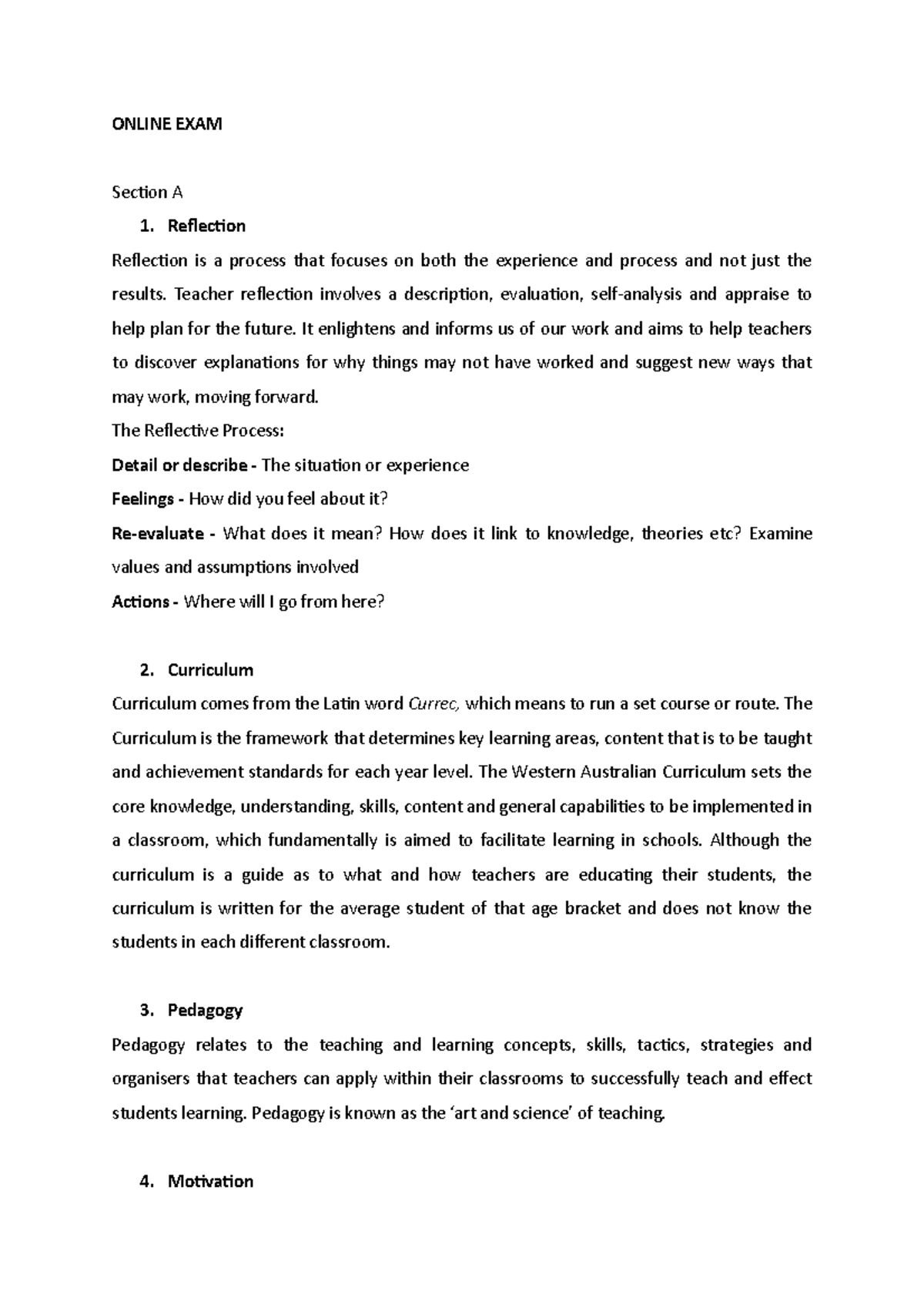 Intro to Teaching Skills Online Exam - ONLINE EXAM Section A 1 ...