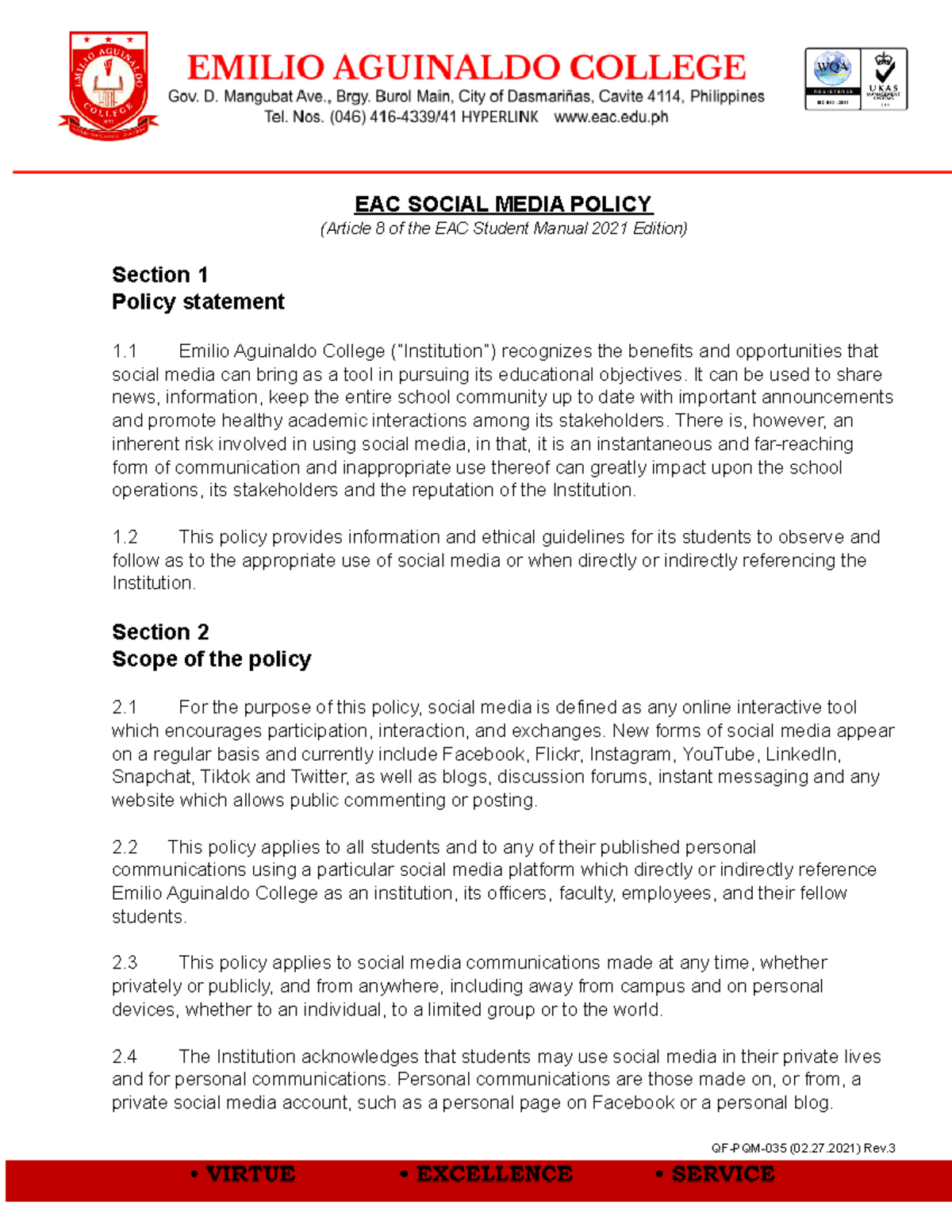 EAC Social Media Policy with QR Code - ` EAC SOCIAL MEDIA POLICY ...