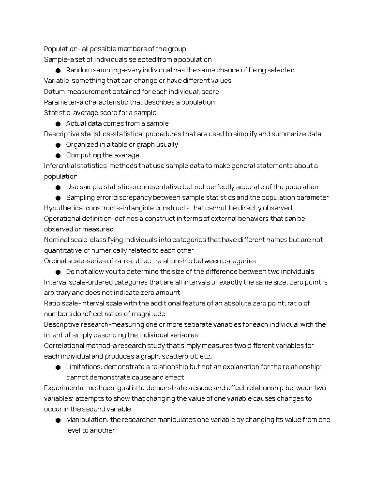 Chapter 1 textbook notes - Population- all possible members of the ...