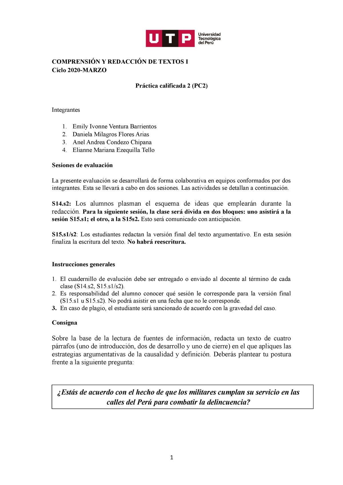 S14s2 Práctica Calificada 2 Marzo 2020 ComprensiÓn Y RedacciÓn De Textos I Ciclo 2020 8843