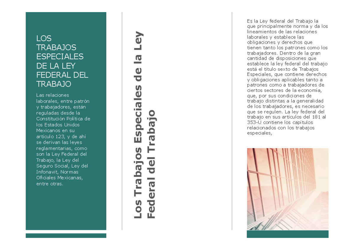 ACVT 6 Triptico - tareas - LOS TRABAJOS ESPECIALES DE LA LEY FEDERAL