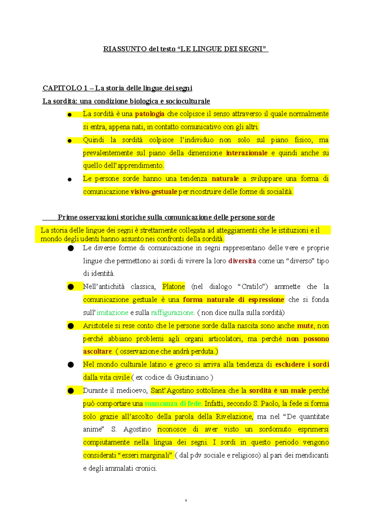 Le Lingue Dei Segni - RIASSUNTO Del Testo “LE LINGUE DEI SEGNI ...