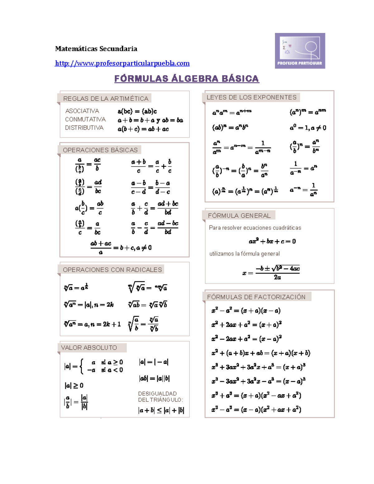 Formulario+%C3%81lgebra+b%C3%A1sica - Seen Matemáticas Secundaria E ...