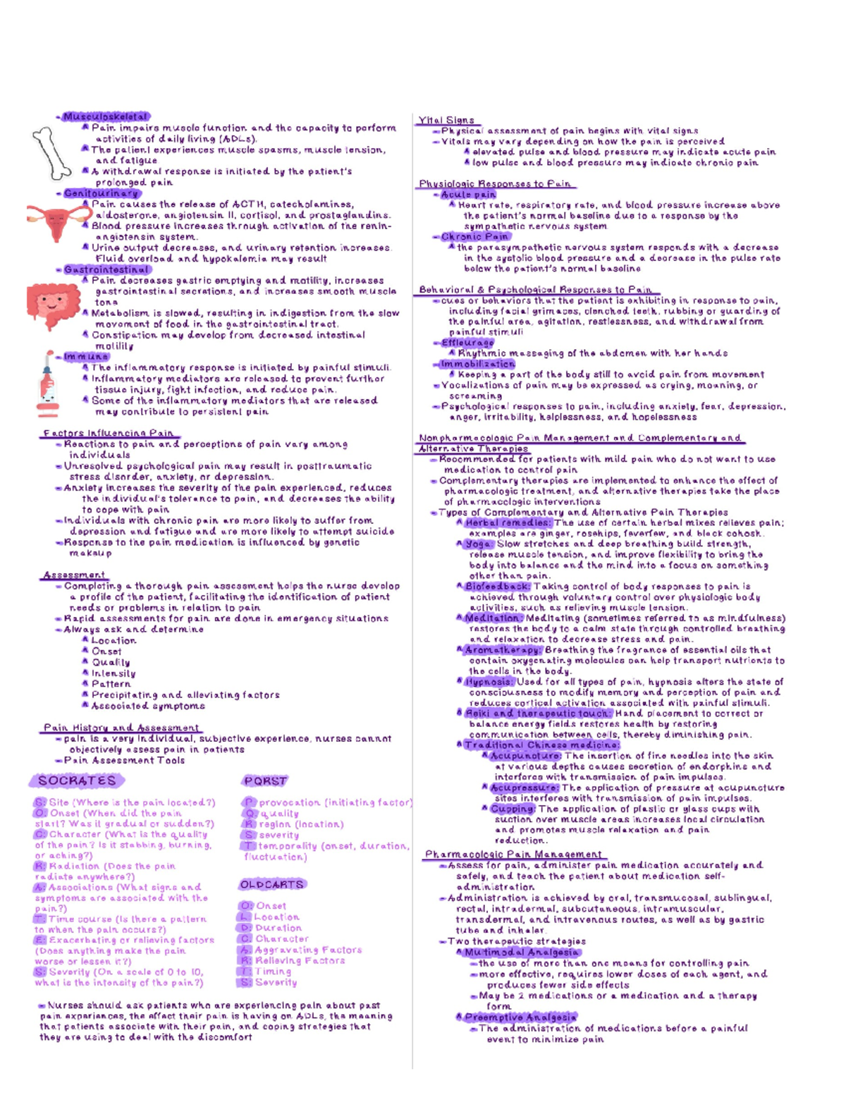 Document - Notes on pain - NUR 155 - Studocu
