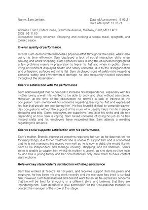 Occupational performance analysis form Completed - Occupational ...