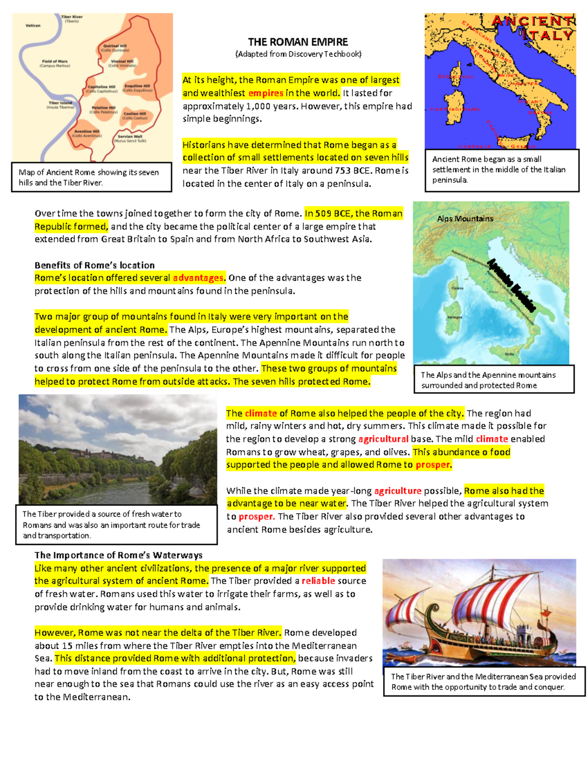 THE Roman Empire - The Tiber provided a source of fresh water to Romans ...