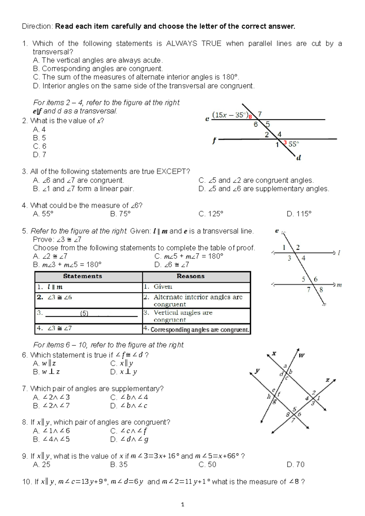 Proves properties of parallel lines cut by a transversal - Direction ...