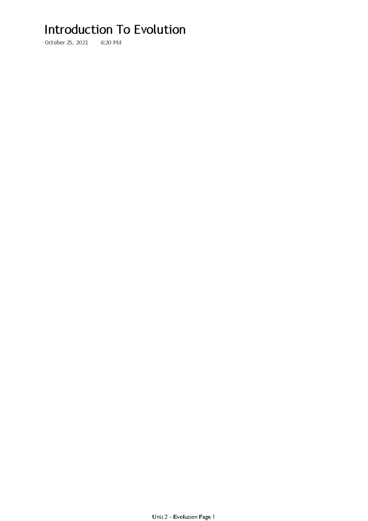 Unit 2 - Evolution - Introduction To Evolution October 25, 2021 6:20 PM ...
