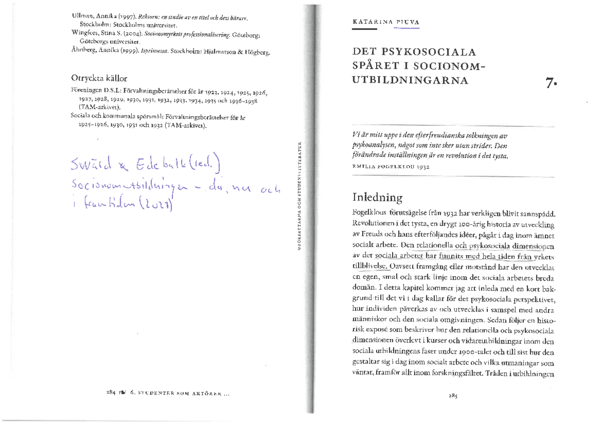 Piuva - Det Psykosociala Spåret I Socionomutbildningarna (2021) - S1PS ...