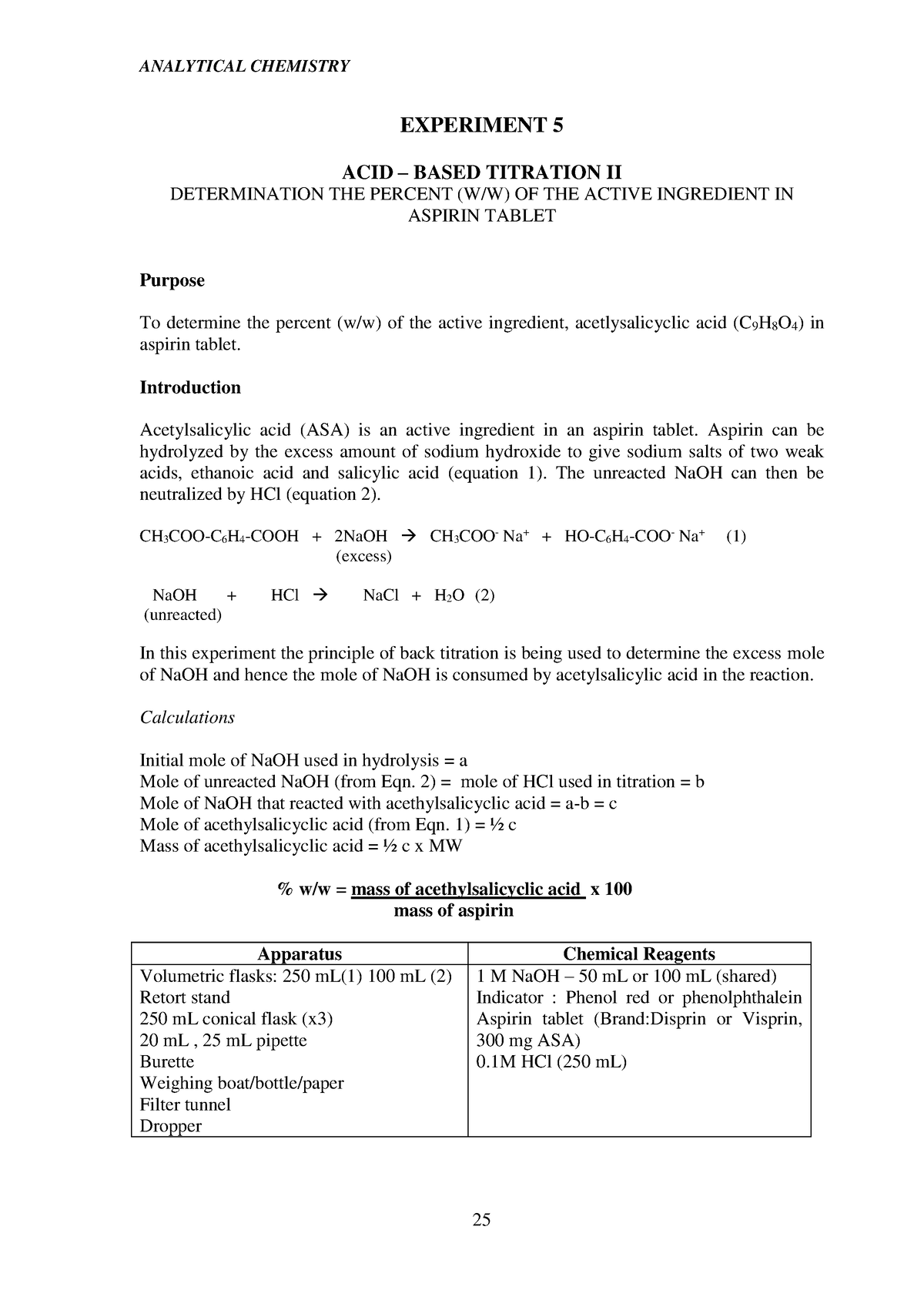 CHM256 Manual Experiment 5 - EXPERIMENT 5 ACID – BASED TITRATION II ...