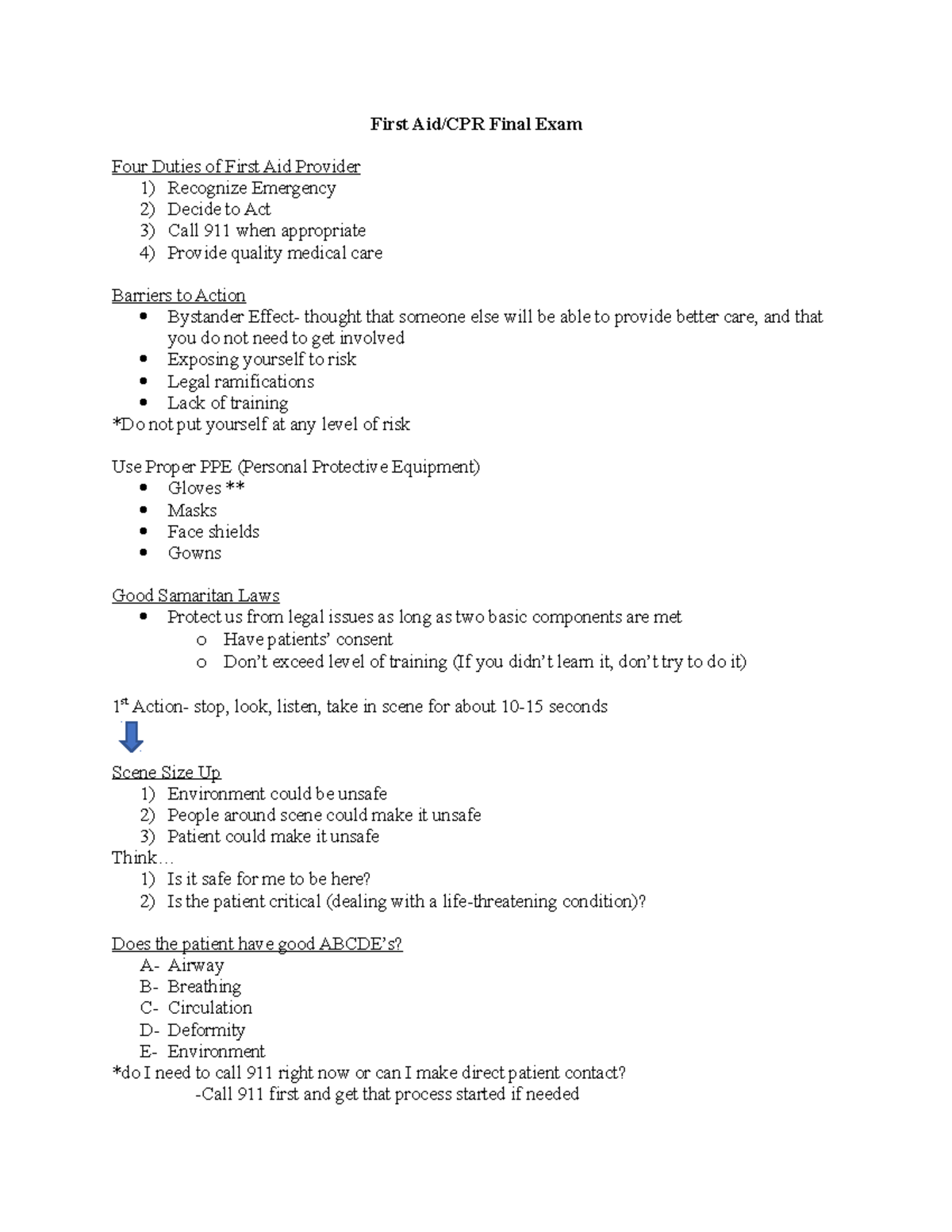 First Aid CPR Final Exam Study Guide First Aid/CPR Final Exam Four