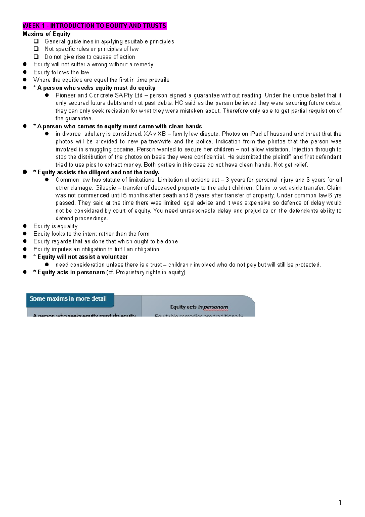Equity Trusts final exam notes - WEEK 1 - INTRODUCTION TO EQUITY AND ...