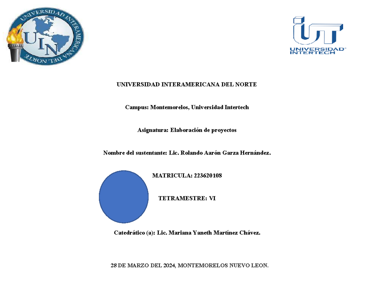 Elaboración de proyectos tarea 14 - UNIVERSIDAD INTERAMERICANA DEL