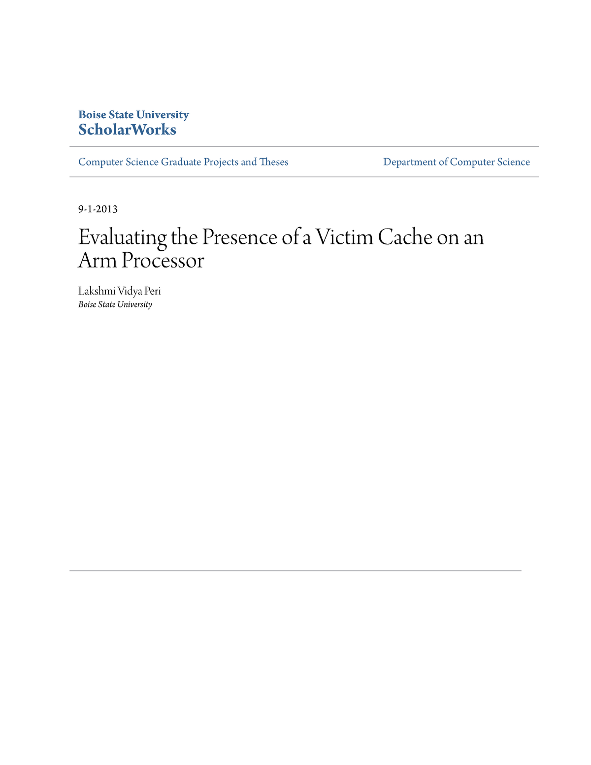 Evaluating The Presence Of A Victim Cache On An Arm Processor - Boise ...