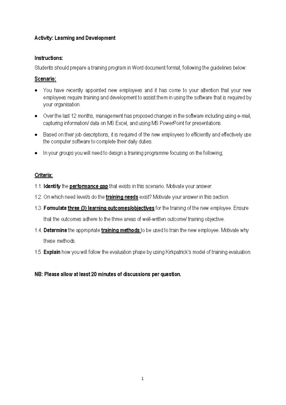 Unit 8 learning and Development Activity - Activity: Learning and ...