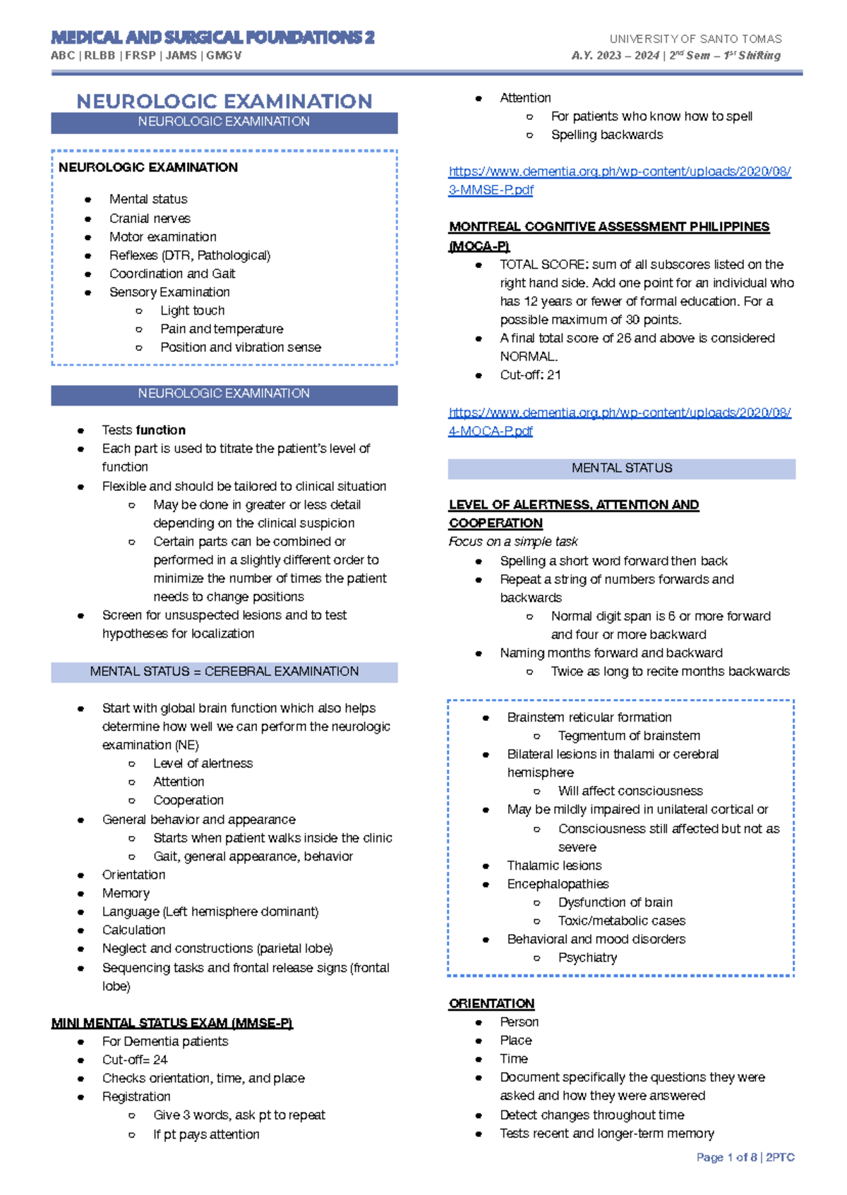 1 Neurologic Examination - MEDICAL AND SURGICAL FOUNDATIONS 2 ...